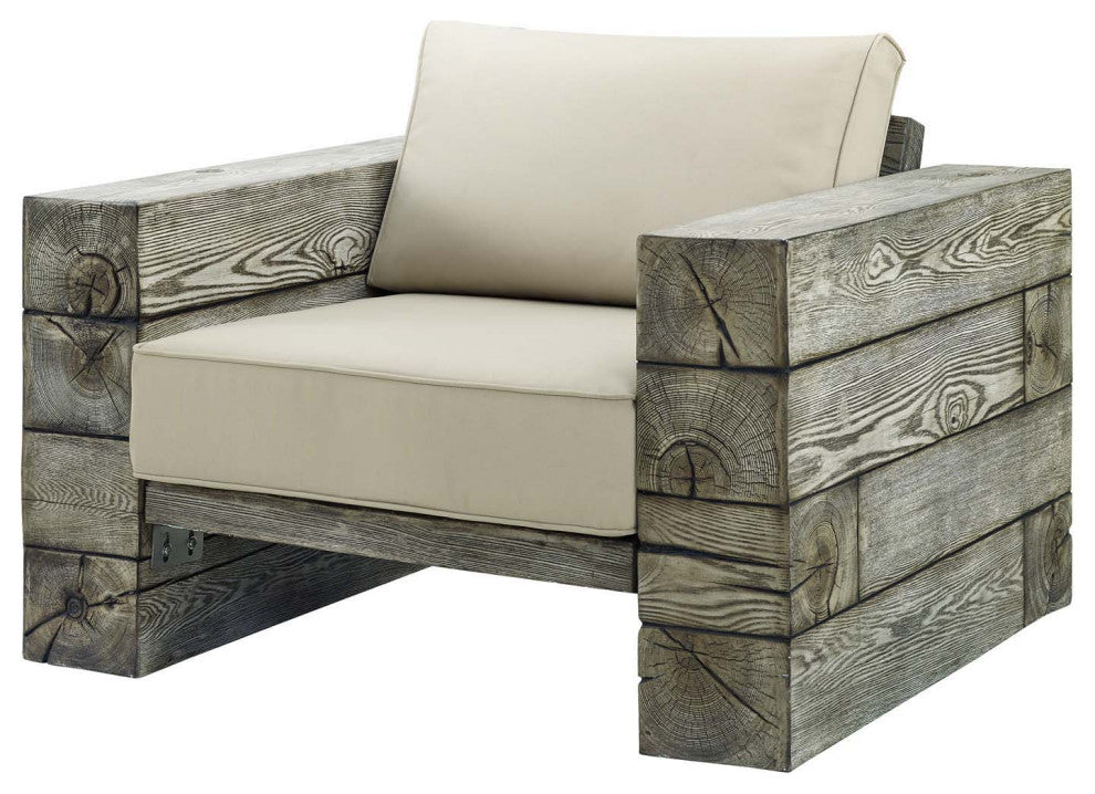 Sectional Sofa Chair Set, Sunbrella, Simulated Wood, Gray Beige, Outdoor