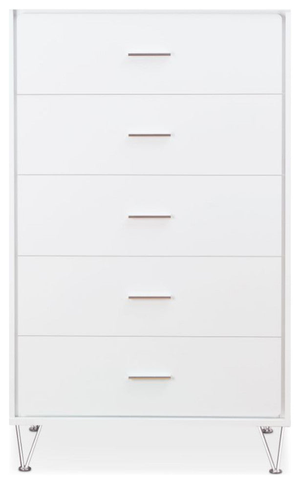 5 Drawers Chest With Metal Legs, White