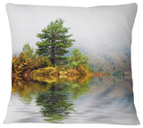 Pine Tree with Reflection Landscape Photography Throw Pillow, 18"x18"