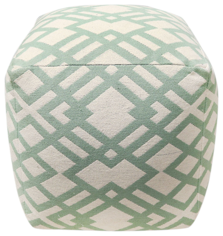 White Machine Woven Lory Pouf, 18" Cube