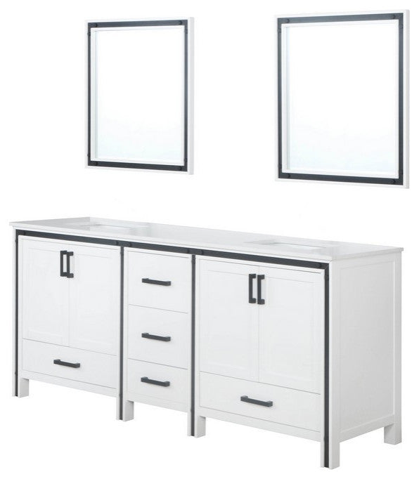 Ziva White 80" Double Vanity, Cultured Marble Top, 30" Mirrors