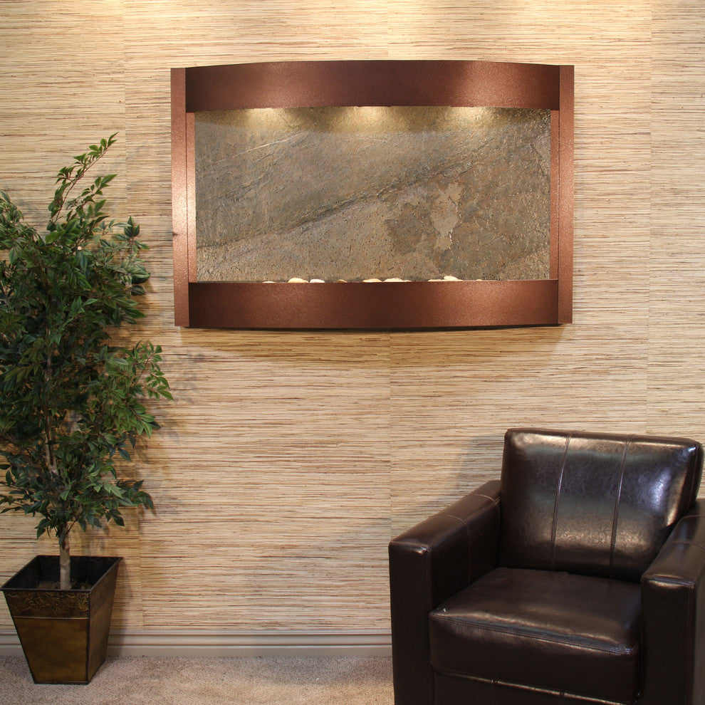 Calming Waters Wall Water Fountain, Green Featherstone, Copper Vein