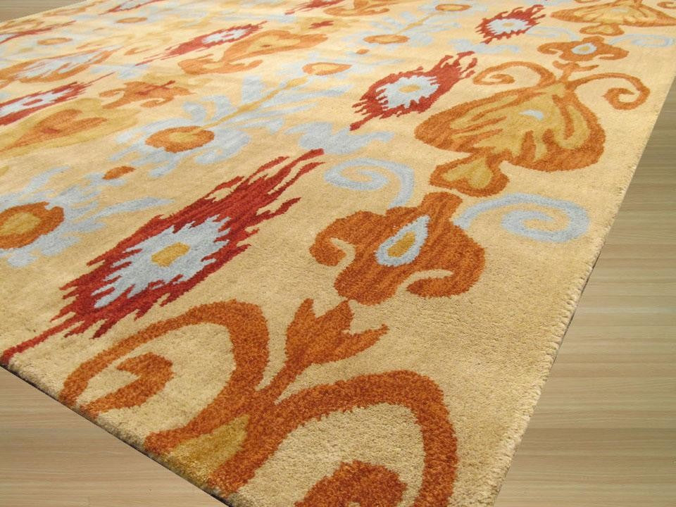 EORC Hand-tufted Wool Beige Transitional Abstract Ikat Rug, Round 6'x6'