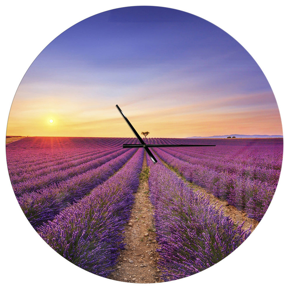 Lavender Field in Provence France Traditional Metal Clock, 36x36