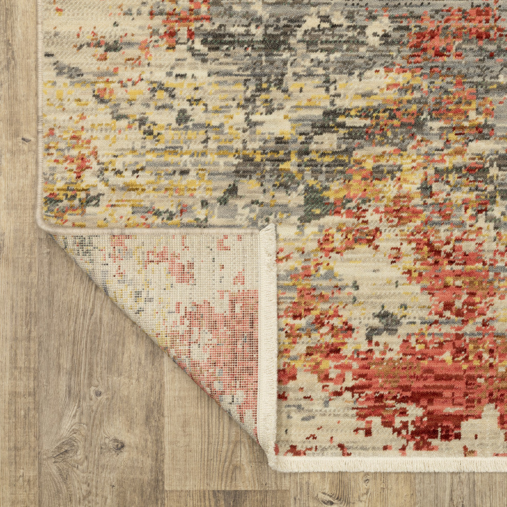 Saturn Pixelated Abstract Beige/Pink Wool Blend Area Rug 7'10" x 10'10"