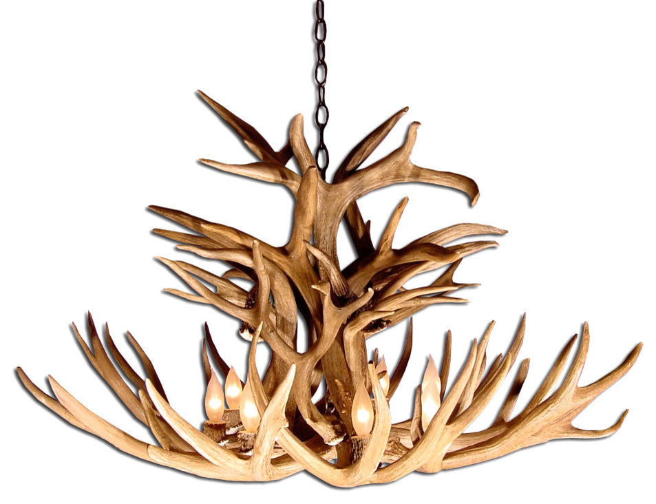 Mule Deer Royal Crown Antler Chandelier Light, Extra Large, Parchment Shades
