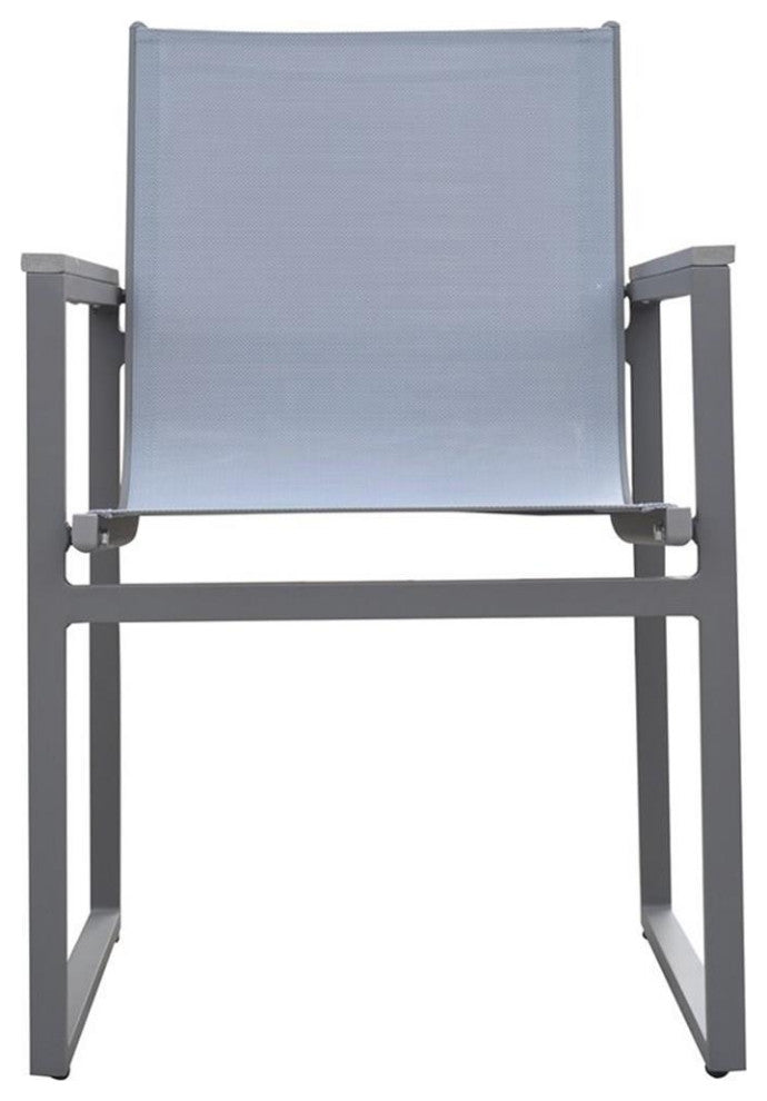 Armen Living Bistro Outdoor Aluminum Dining Arm Chair in Gray (Set of 2)