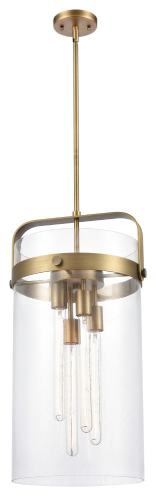 Pilaster 4 Light 12" Stem Pendant, Brushed Brass, Clear Glass