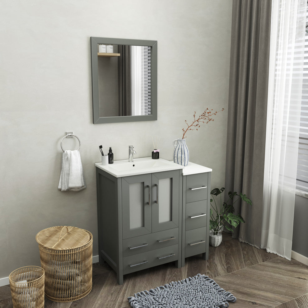 Vanity Art Vanity Set With Ceramic Top, 36", Gray, Standard Mirror
