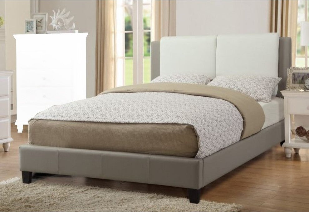 Benzara BM168629 Wooden Full Bed With White Pu Head Board, Gray