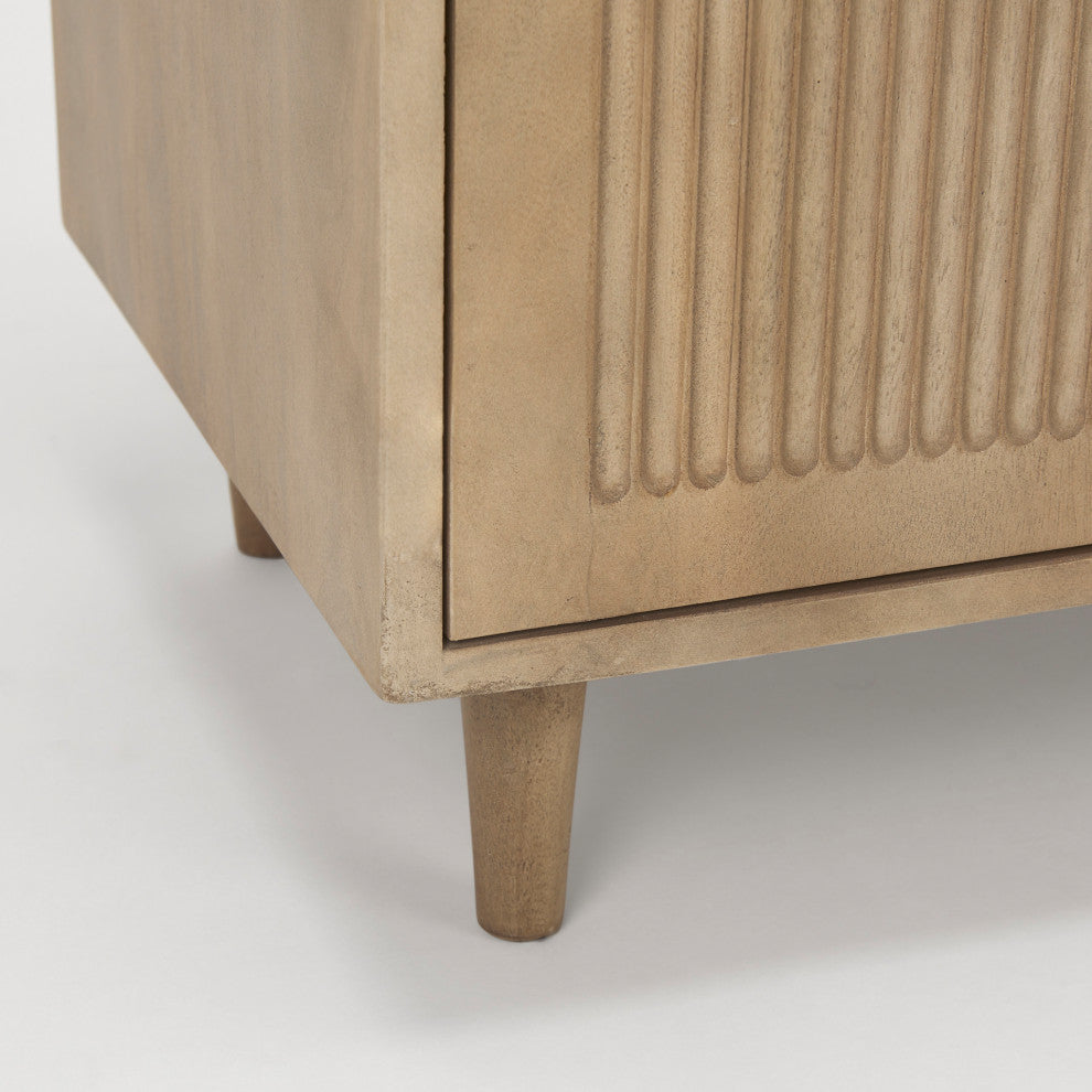 Tucker Light Brown Wood w/ Carved Arch Pattern 2 Door Accent Cabinet