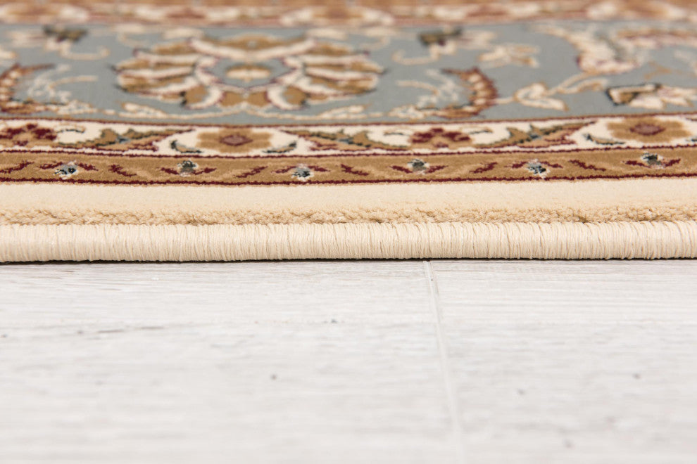 3"x10" Cream and Blue Traditional Runner Rug