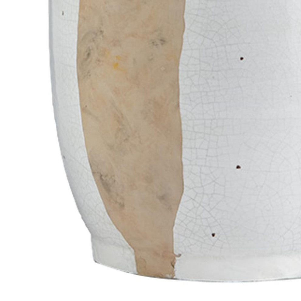 Elegant Rustic Italian Style Ceramic Vase Embossed Medallion Beige Tall Round