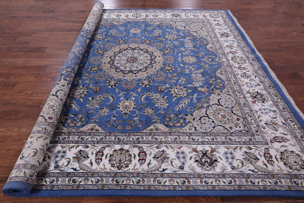 10' Square Persian Nain Wool & Silk Hand Knotted Rug - Q13146
