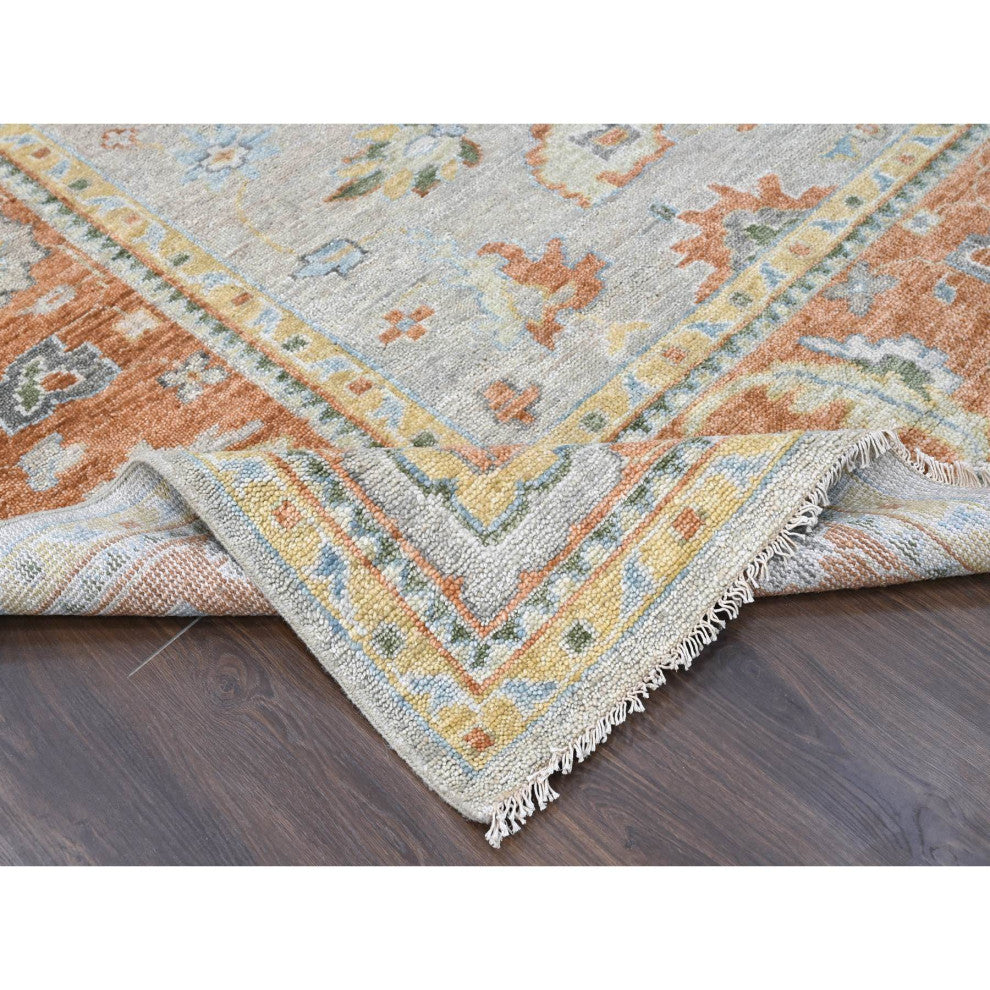 Tan Color, Oushak Design, Soft Wool Hand Knotted Oversized Rug, 11'10"x14'9"
