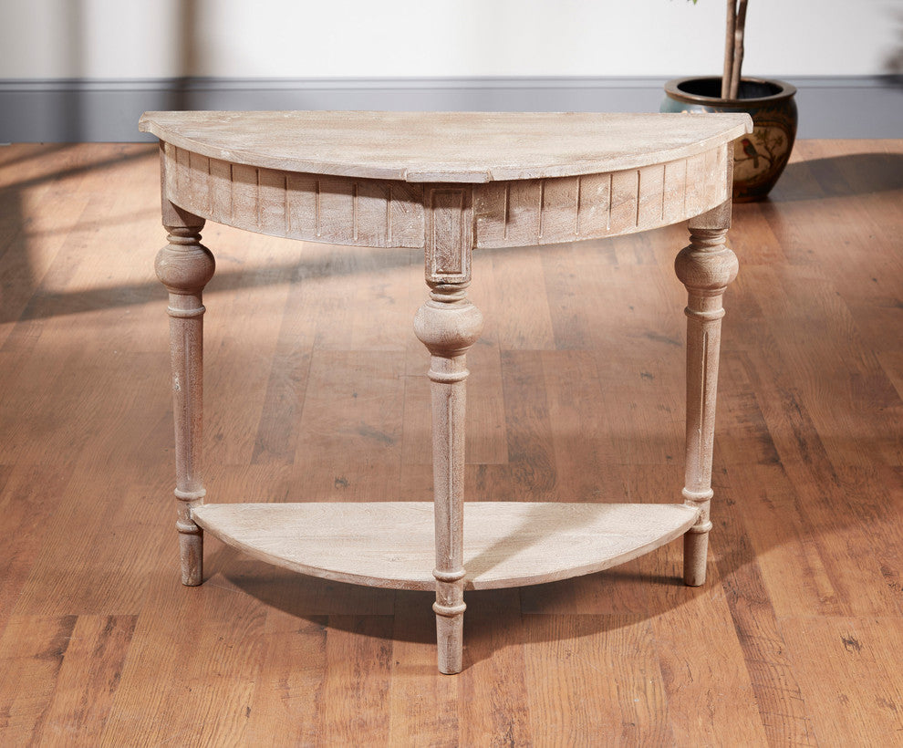Half Round Console With Shelf, Weathered Finish