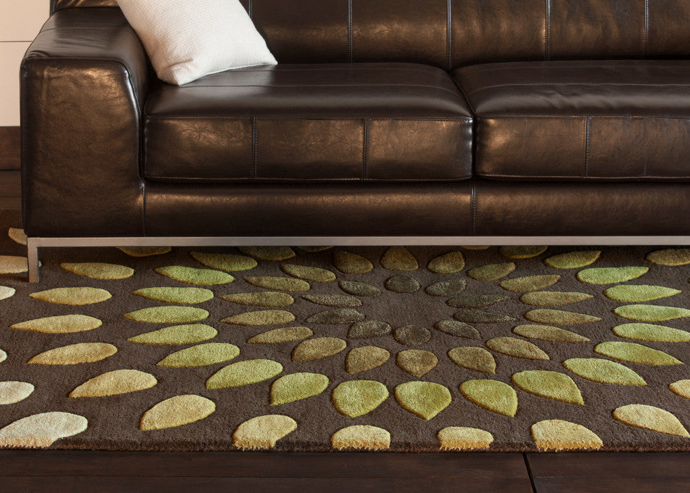 Oleander Contemporary Area Rug, Green, 9'x13'
