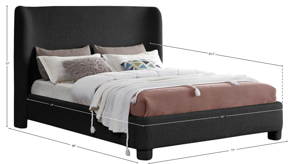 Penny Bed, Black, Queen, Boucle Fabric
