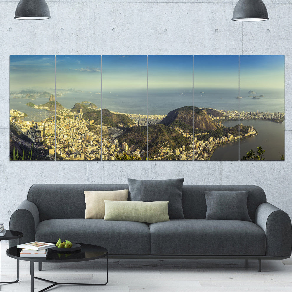 Rio De Janeiro with Copacabana, Landscape Canvas Art Print, 70"x28", 6 Panels