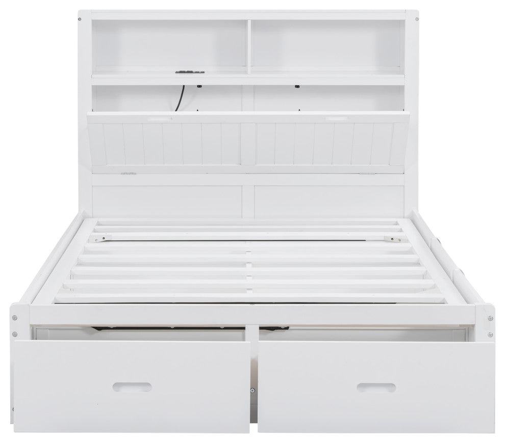 Gewnee Wood Full Size Hydraulic Platform Bed with Storage LED Headboard