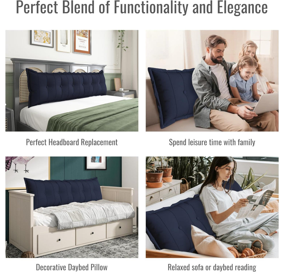 Button Tufted Body Positioning Pillow Headboard Cushion Dark Blue, 54x20x3 Inches
