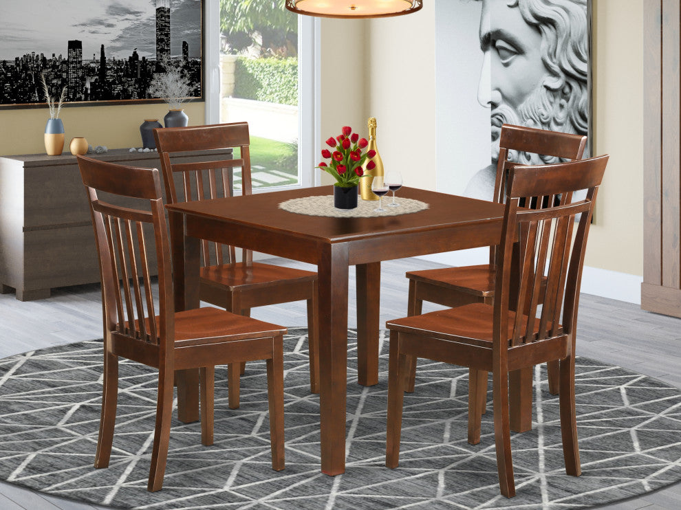 5 Pcsmall Kitchen Table Set, Dining Table And 4 Dining Chairs, Mahogany