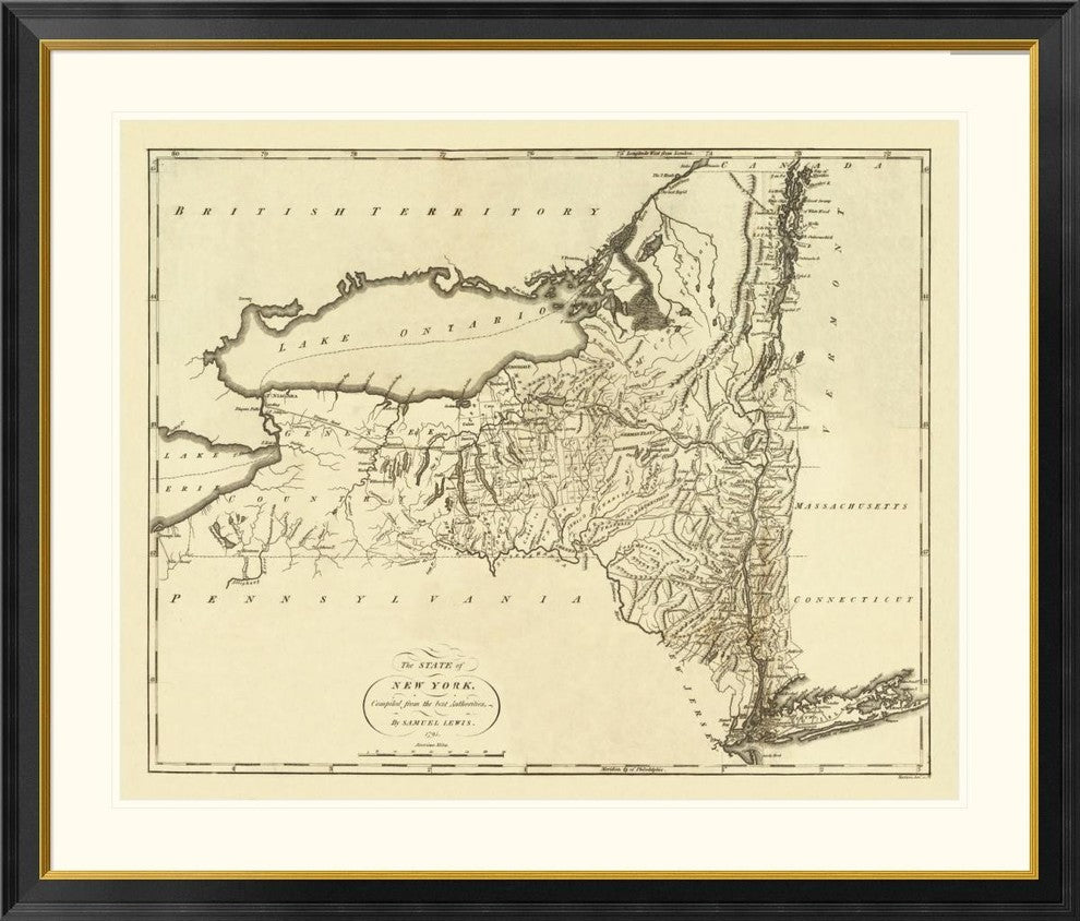 "State of New York, 1795" Framed Digital Print by Mathew Carey, 46x39"