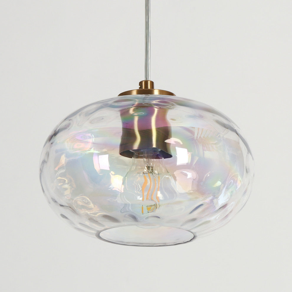 LNC Chrysaorican 1-Light 6" Modern Iridescent Glass Kitchen Island Light, Brass