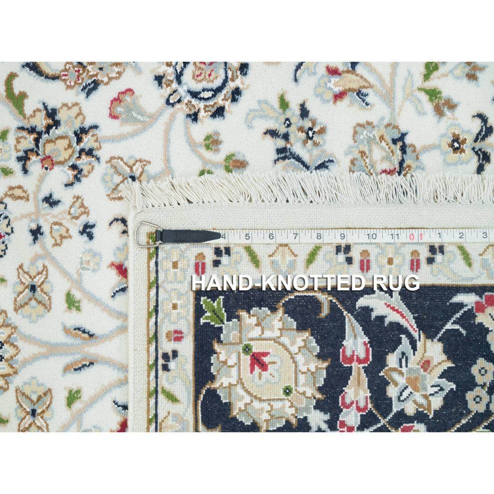 Powder White, Nain Design, 250 KPSI, Soft Wool, Hand Knotted Rug, 5'x7'