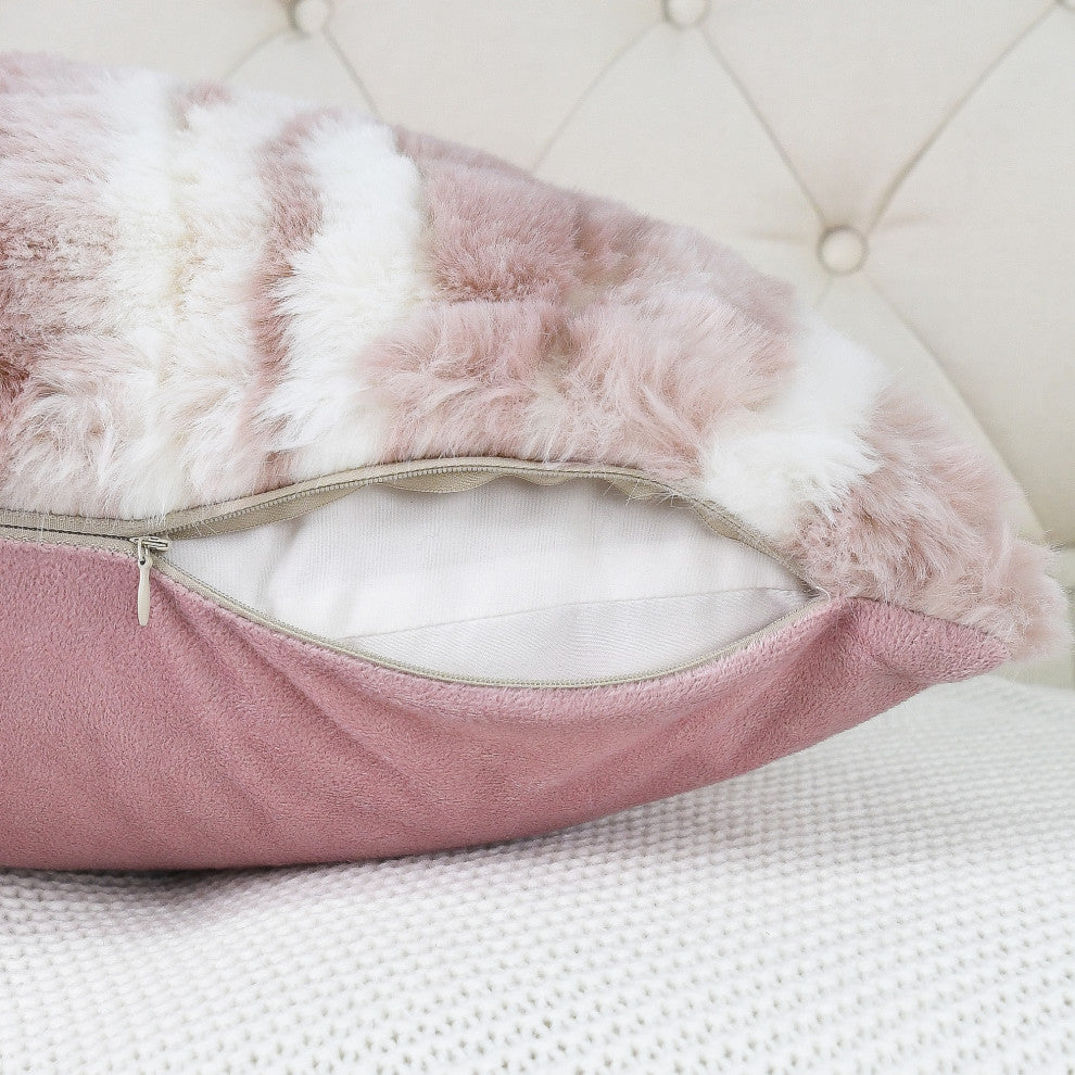 Jacquard Faux Fur Pillow Covers Set of 2, Pink, 26'' x 26''