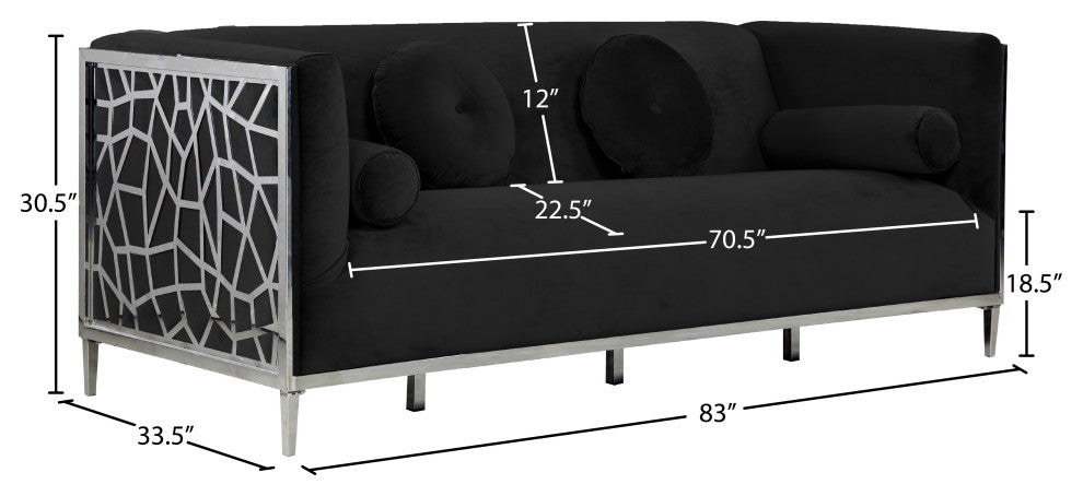 Opal Velvet Upholstered Sofa, Black