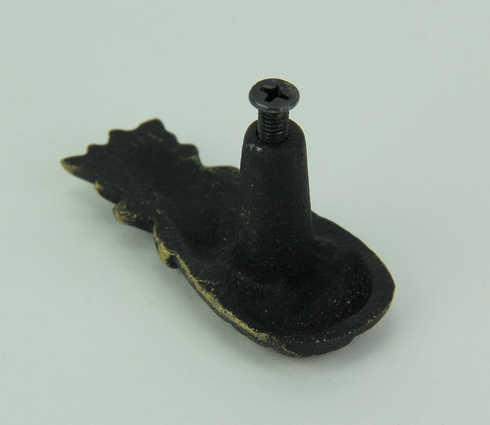 Set of 12 Distressed Antique Brass Finish Cast Iron Pineapple Drawer Pulls