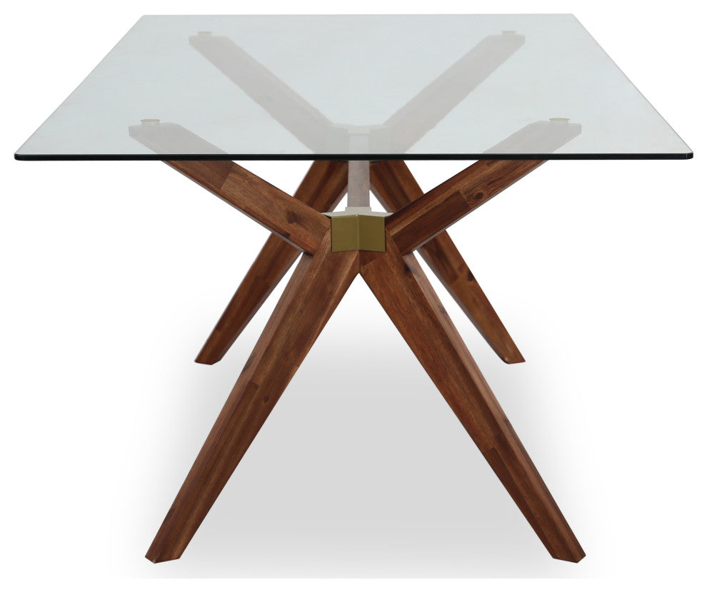 Mid-Century Modern Glass Dining Table, Walnut