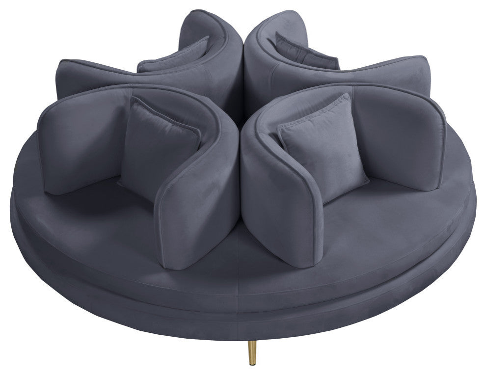 Circlet Velvet Upholstered Roundabout Sofa, Gray