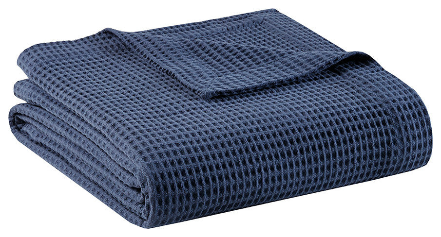 Beautyrest Cotton Waffle Weave Bedding Blanket, Indigo Blue
