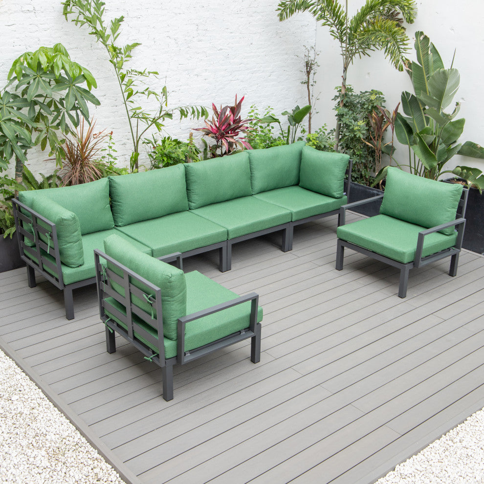 LeisureMod Hamilton 6-Piece Modular Patio Sectional Set With Cushion, Green