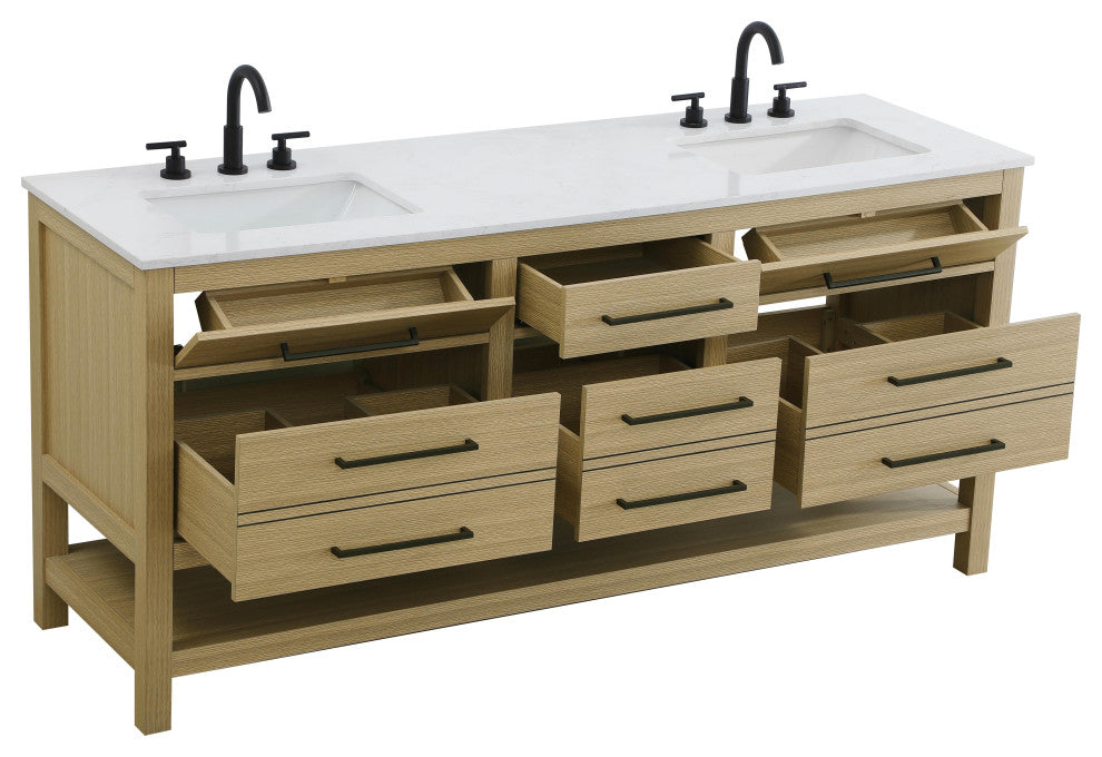 Home Living 72" Double Bathroom Vanity, Honey Brown