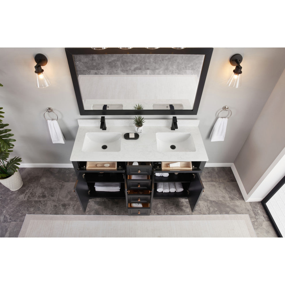 Legion Furniture WS2512 Series Bathroom Sink Vanity, Tricorn Black, 60", Artificial Stone Top, Double Sink