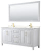 72"DBL Vanity White, Light-Vein Carrara Cult. Top, Sinks, 70"Mirror, Gold Trim