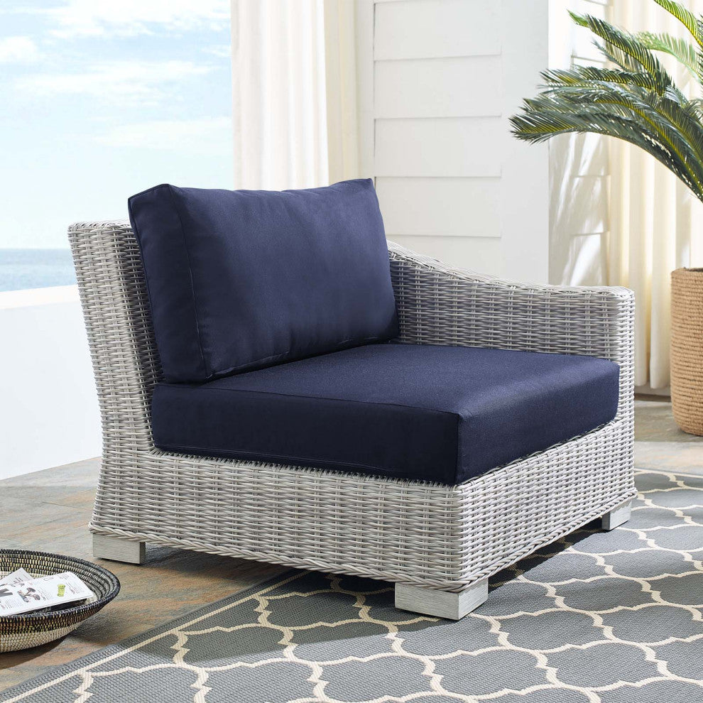 Lounge Chair, Sunbrella, Rattan, Wicker, Gray Blue Navy, Modern, Outdoor