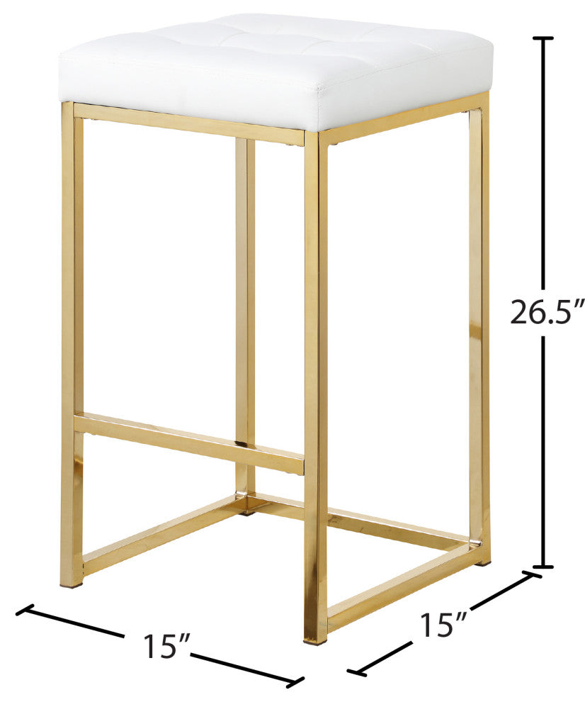 Nicola Counter Stool, Set of 2, White, Vegan Leather, Gold Base