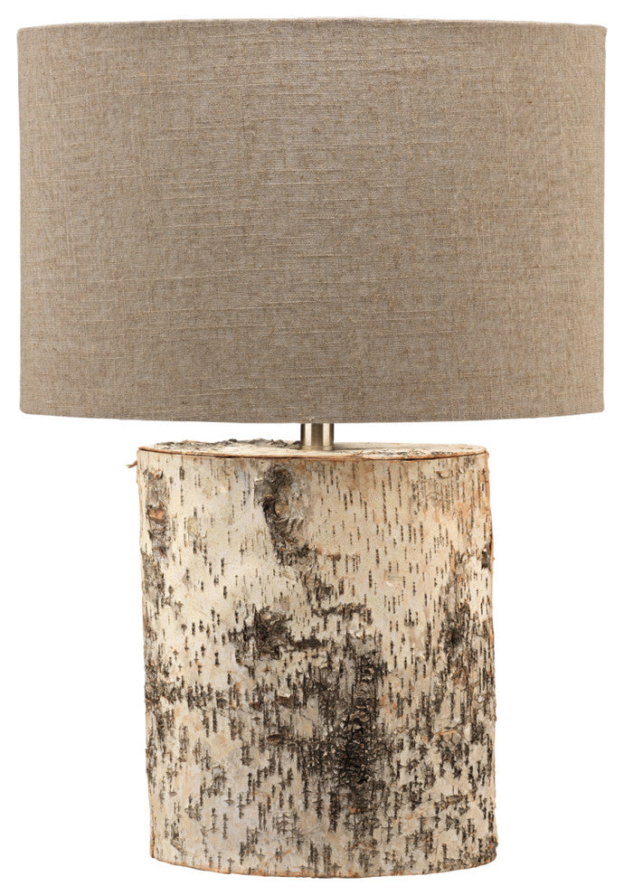 Forrester Table Lamp, Birch Veneer With  Oval Shade, Natural Linen