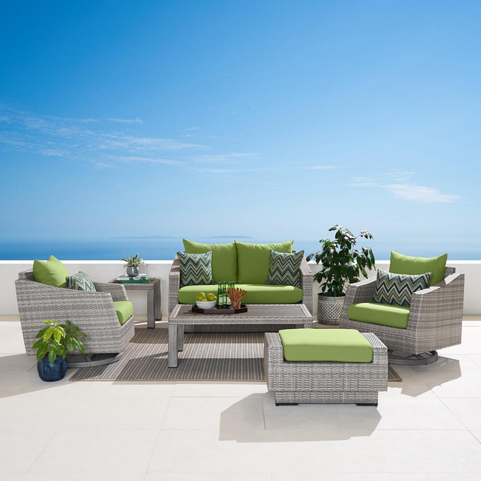 Cannes 6 Piece Sunbrella Outdoor Love and Motion Club Seating Set, Gingko Green