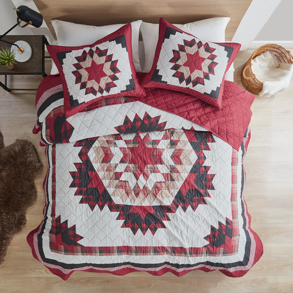 Woolrich Compass Cabin Style Cotton 3-Piece Quilt Set, Red