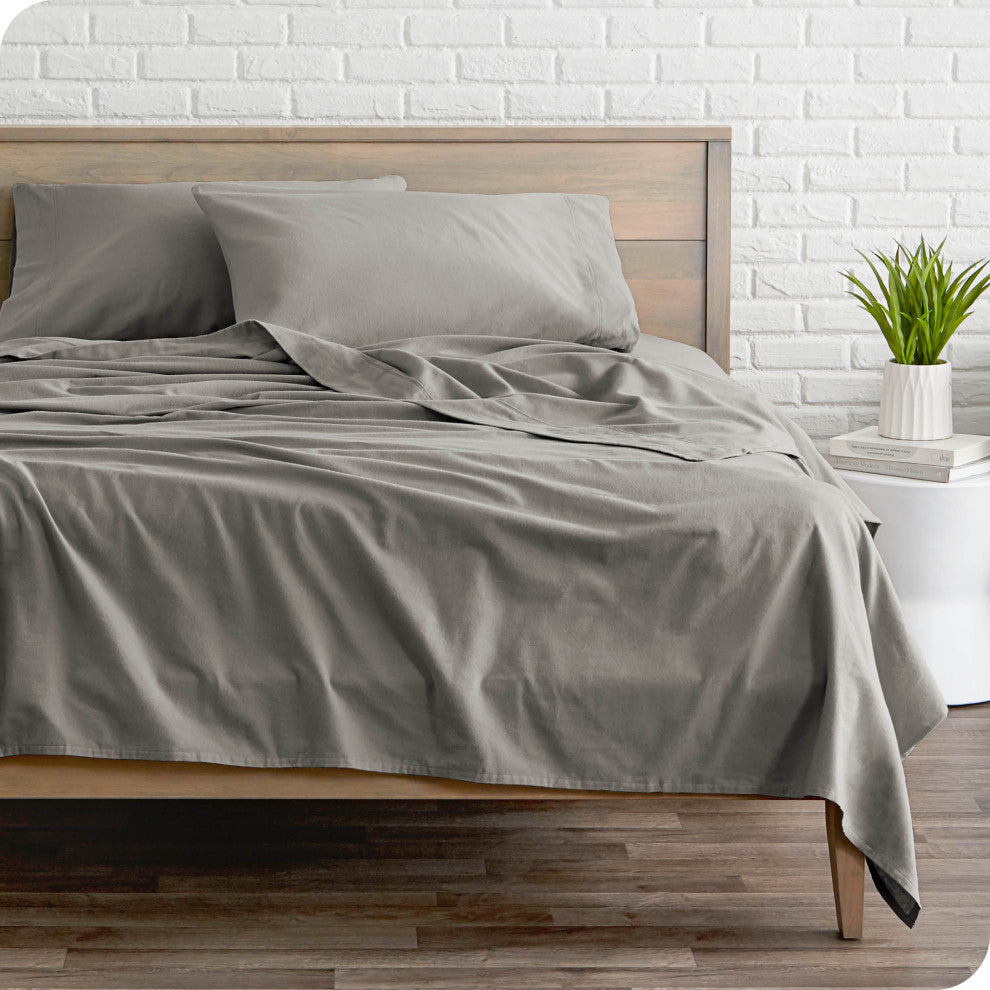 Bare Home Cotton Flannel Sheet Set, Light Gray, Twin Xl