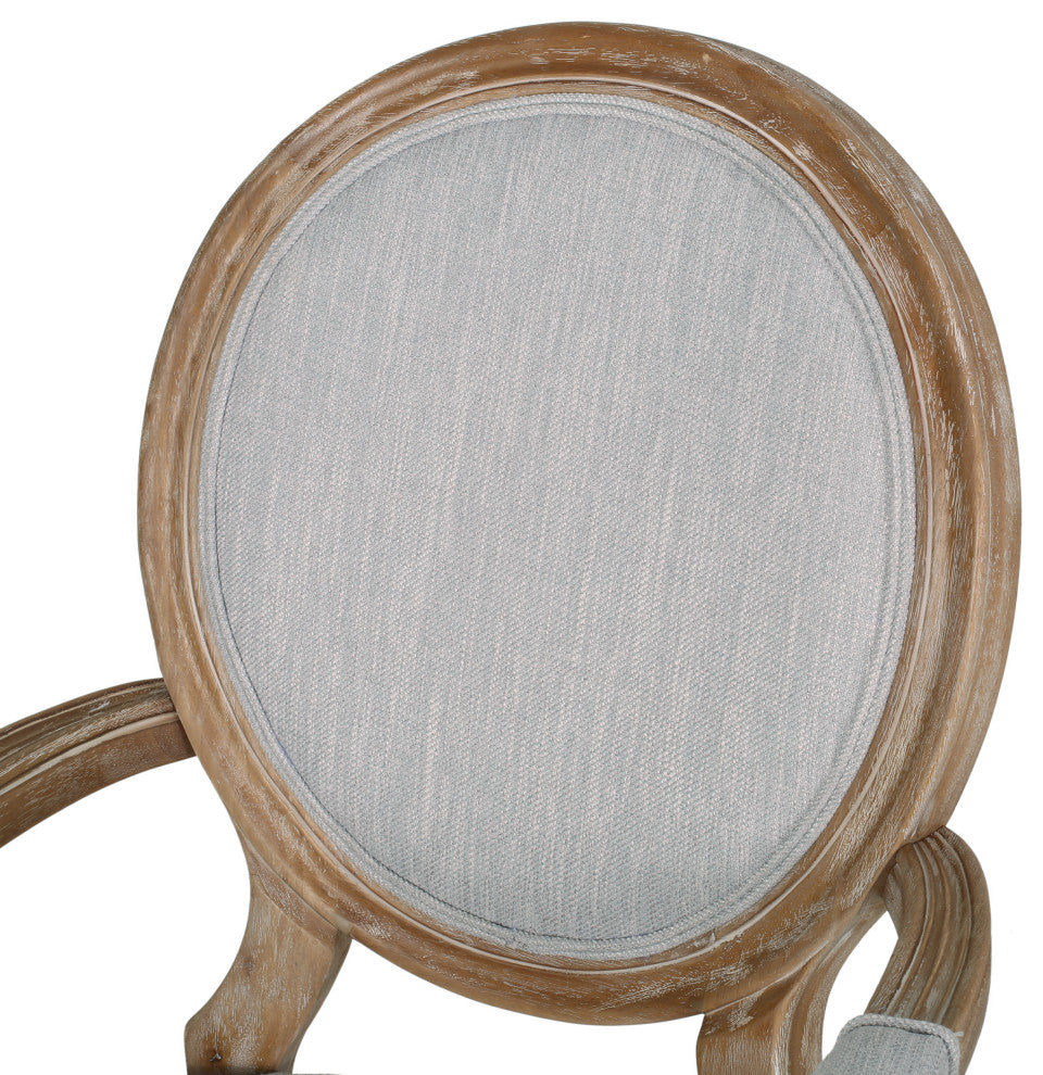 Bryan French Country Fabric Upholstered Wood 5-Piece Circular Dining Set, Natural/Light Gray
