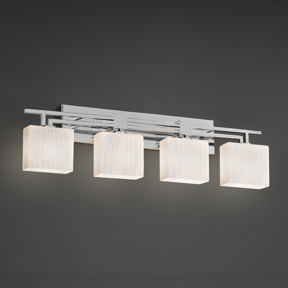 Fusion Aero 4-Light Bath Bar, Rectangle, Polished Chrome, Ribbon Shade