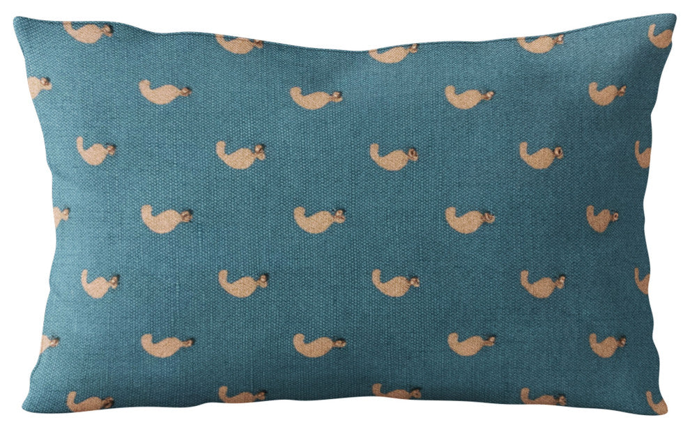Plutus Blue Beaded Motif Luxury Throw Pillow, 12"x20"