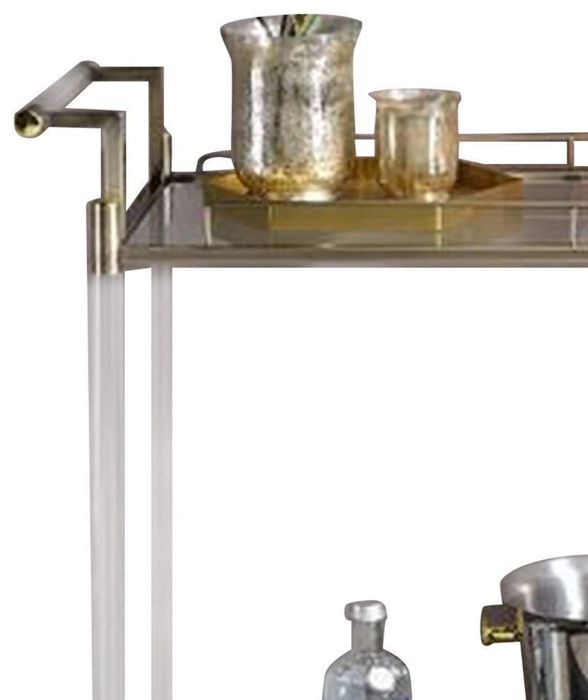 Benzara BM269070 2 Tier Serving Cart With Acrylic and Metal Frame, Brass