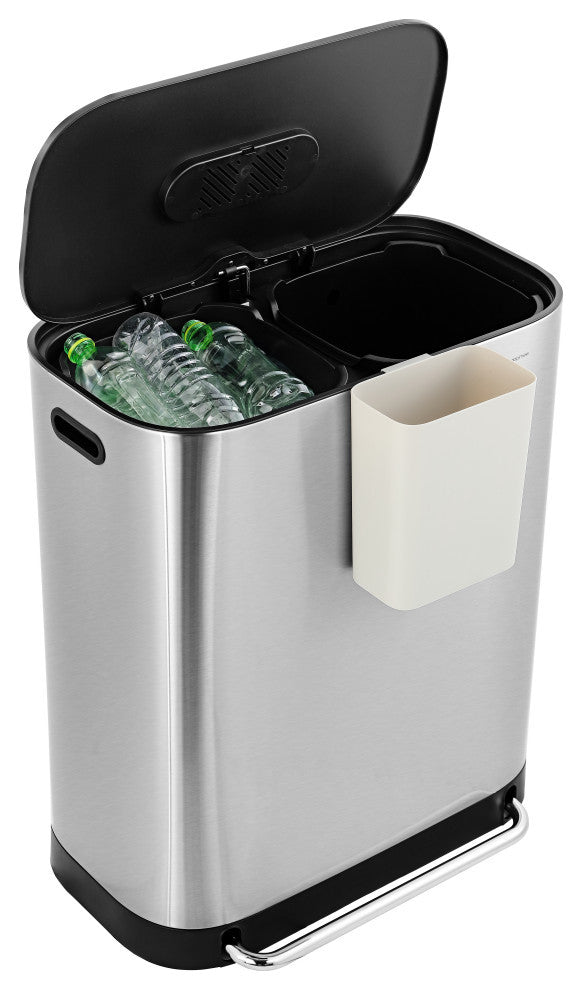 Kitchen 16-Gallon Double-Bucket Step Trash Can With Odor Filter and Lid Support